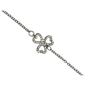 Silver Tone Clover Heart Rhinestone Bracelet 6.5" w/ 1" Extender *NEW*